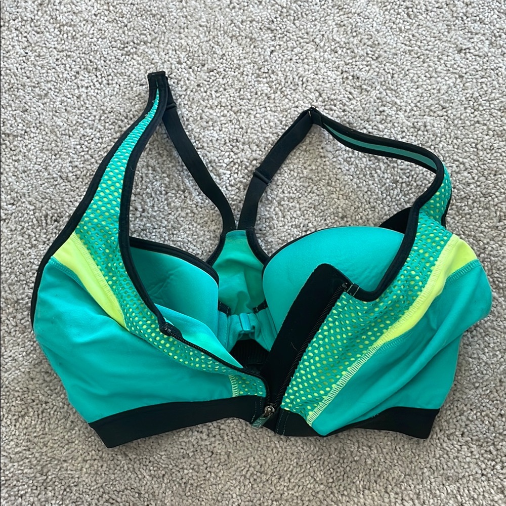 Teal and Black Women's Sports Bra